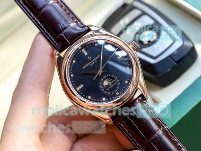 Swiss Vacheron Constantin Moonphase Black Dial Rose Gold Watch